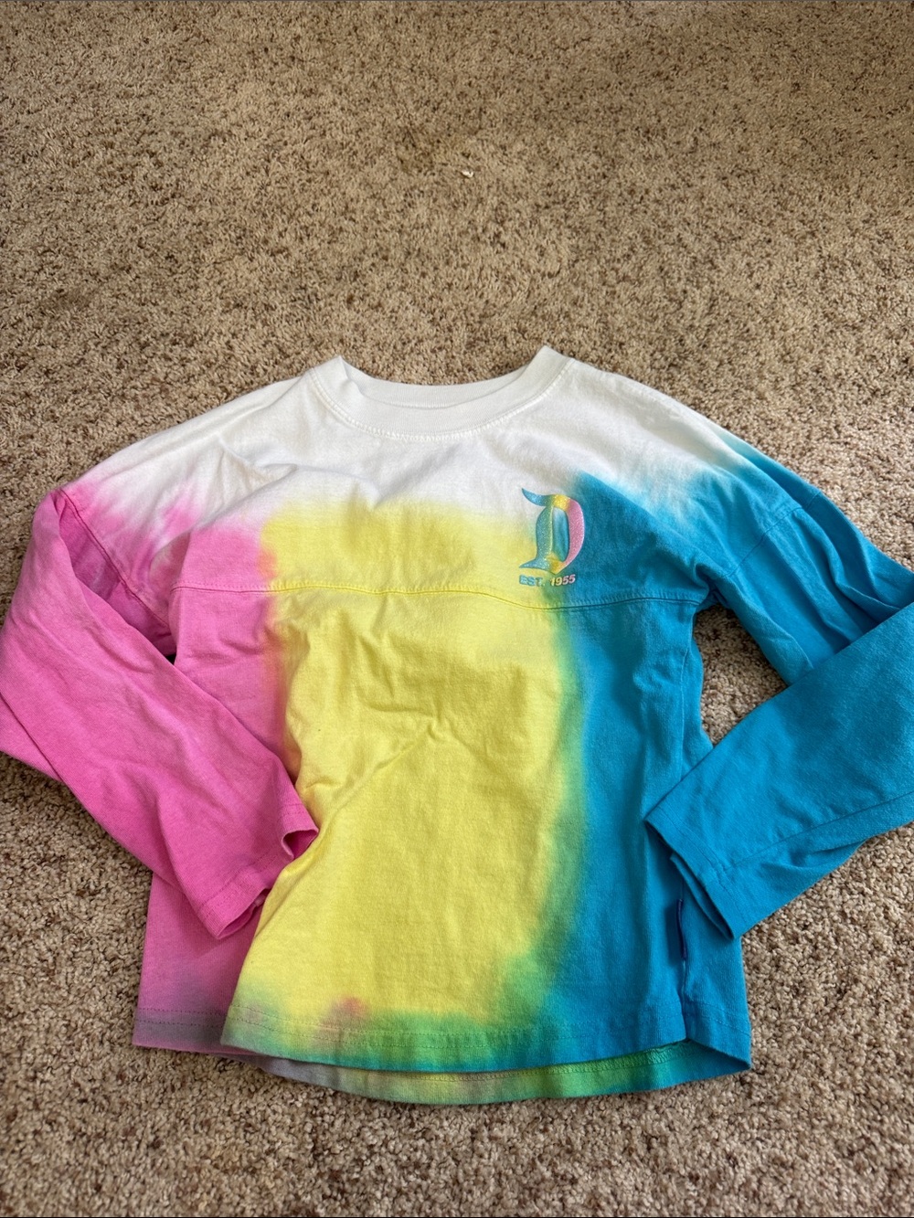 Disney Long-Sleeve Tie-Dye Crewneck Shirt - White, Pink, Yellow & Blue